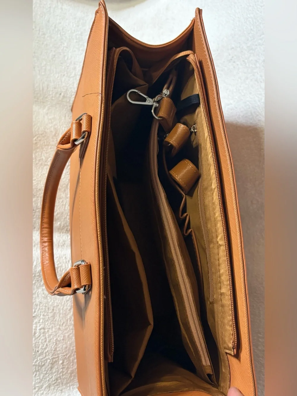 Laptop Tan Leather Tote Bag with Top Handles,water proof lightweight
